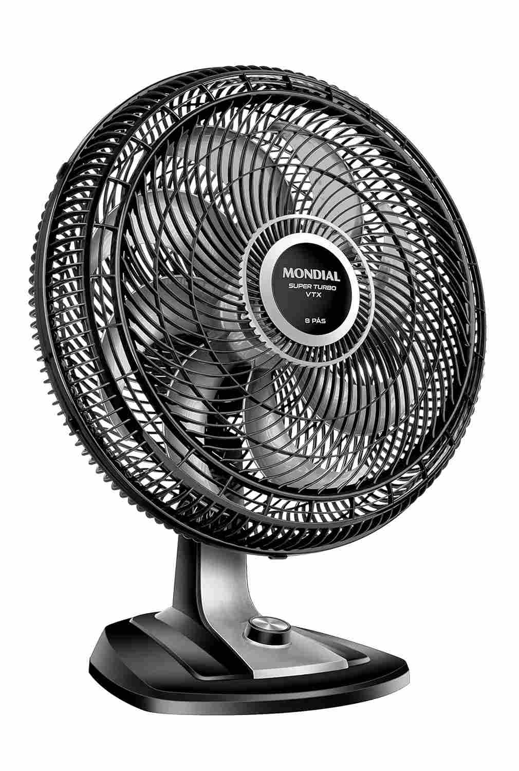 Ventilador Mondial 50cm Super Turbo 8 Pás - 150W, Design Moderno Preto/Prata