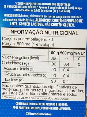 Linea Adoçante em Pó Sucralose com 70 envelopes de 800mg cada, 56g