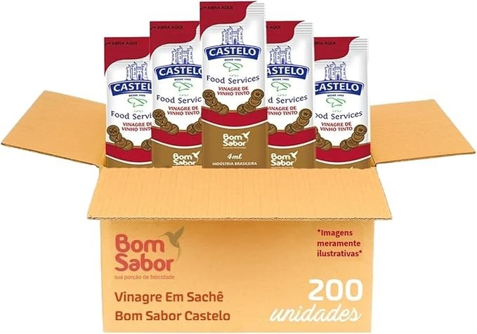 Vinagre de Vinho Tinto Sachê 8ml Caixa C/ 200 Unidades