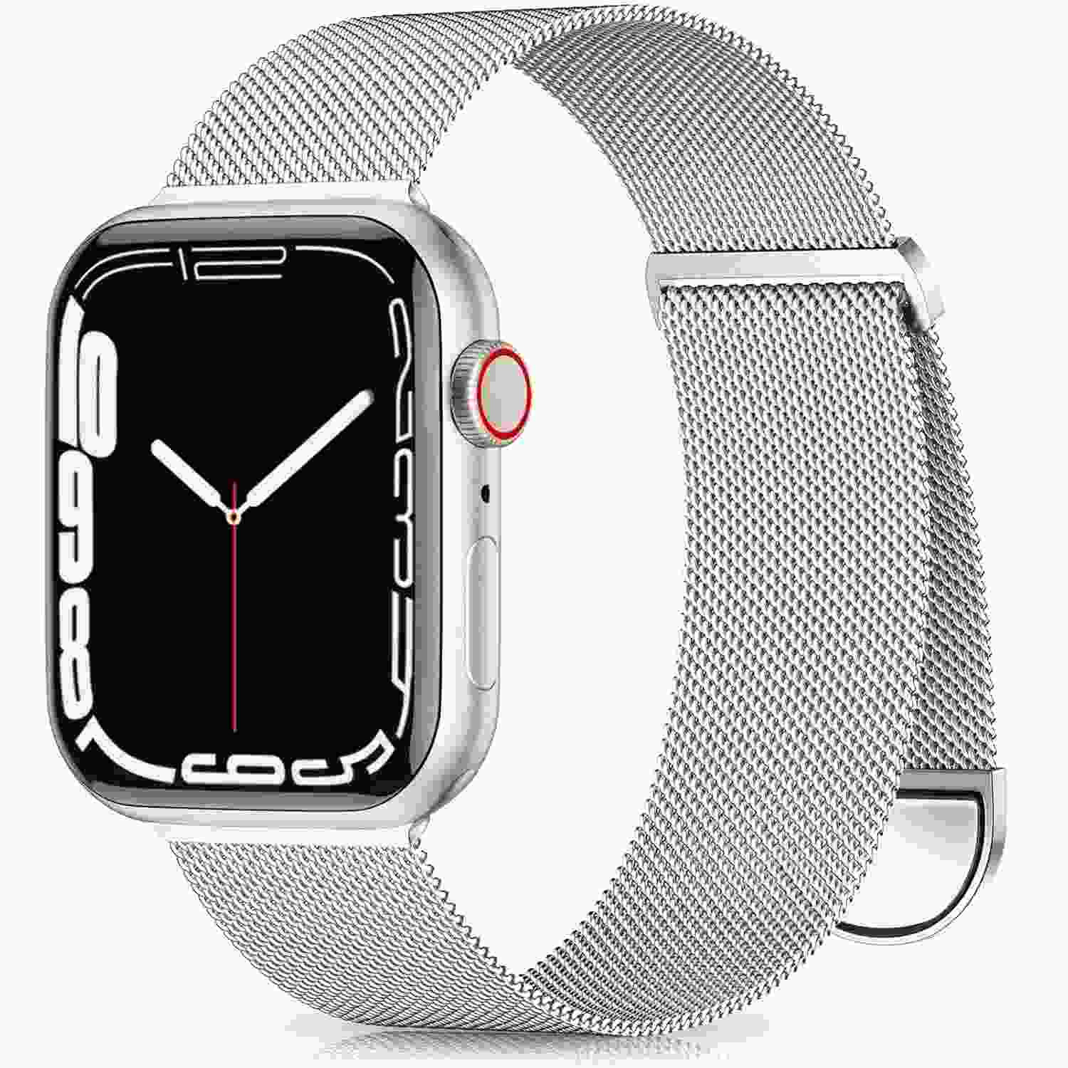 Pulseira de metal Zedoli compatível com Apple Watch séries 9, 8, 7, 6, 5, 4, 3, 2, 1 SE Ultra, 40 mm, 38 mm, 41 mm, 45 mm, 44 mm, 42 mm, 49 mm, masculina, feminina, magnética, malha milanesa, aço inóx