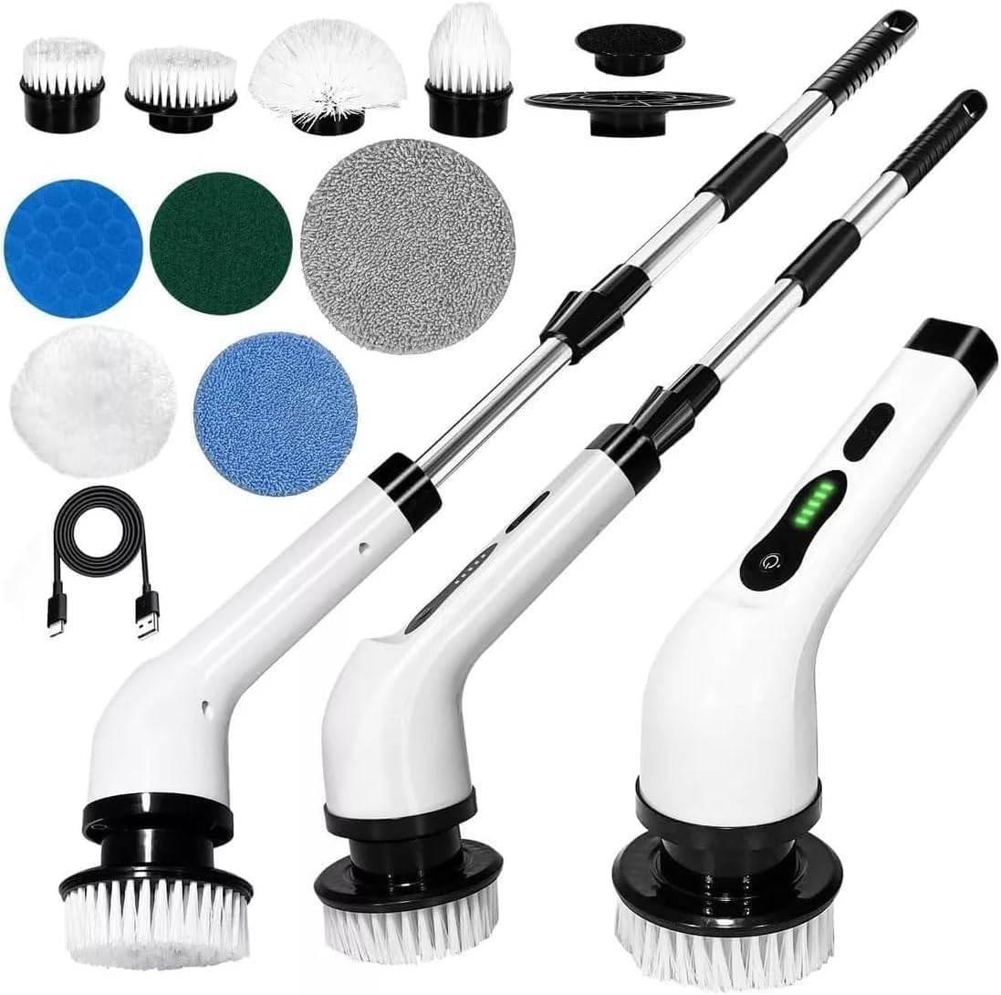 Esfregão Elétrico Giratório 360° - MOP Recarregável 9 em 1 com Escova Rotativa para Limpeza Profunda de Pisos, Azulejos e Banheiros