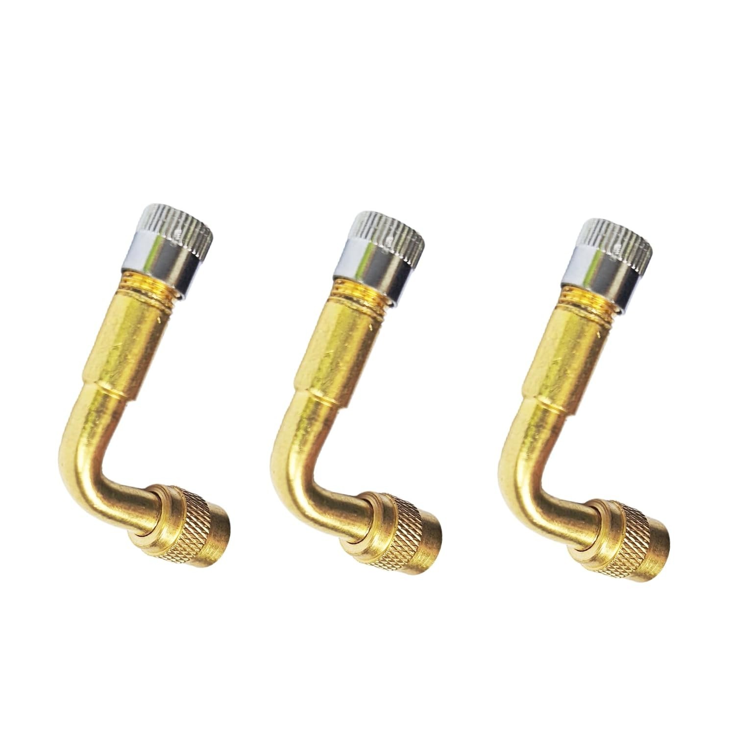 Extensão Válvula Pneu 90 Graus Latão Estilo Americano (Kit 3 Peças)