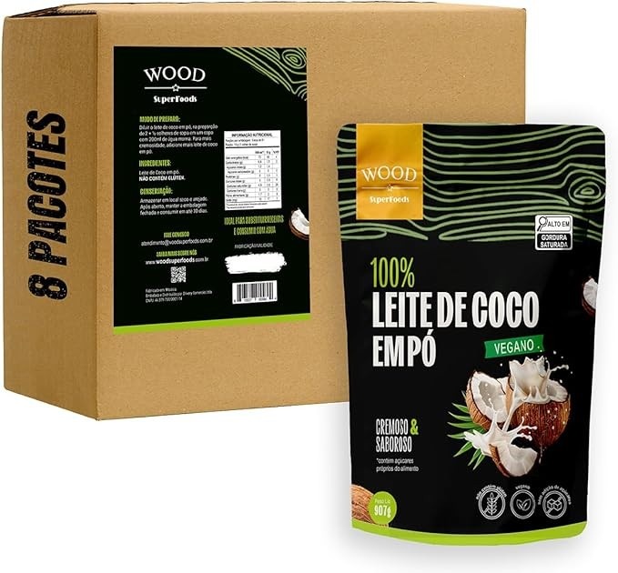 Kit 8 Leite de Coco em Pó 100% Puro Vegano Sem Lactose 907g