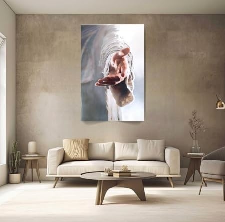 Quadro Decorativo Mão de Jesus Cristo 90x60cm - Canvas Premium com Moldura de Madeira Maciça