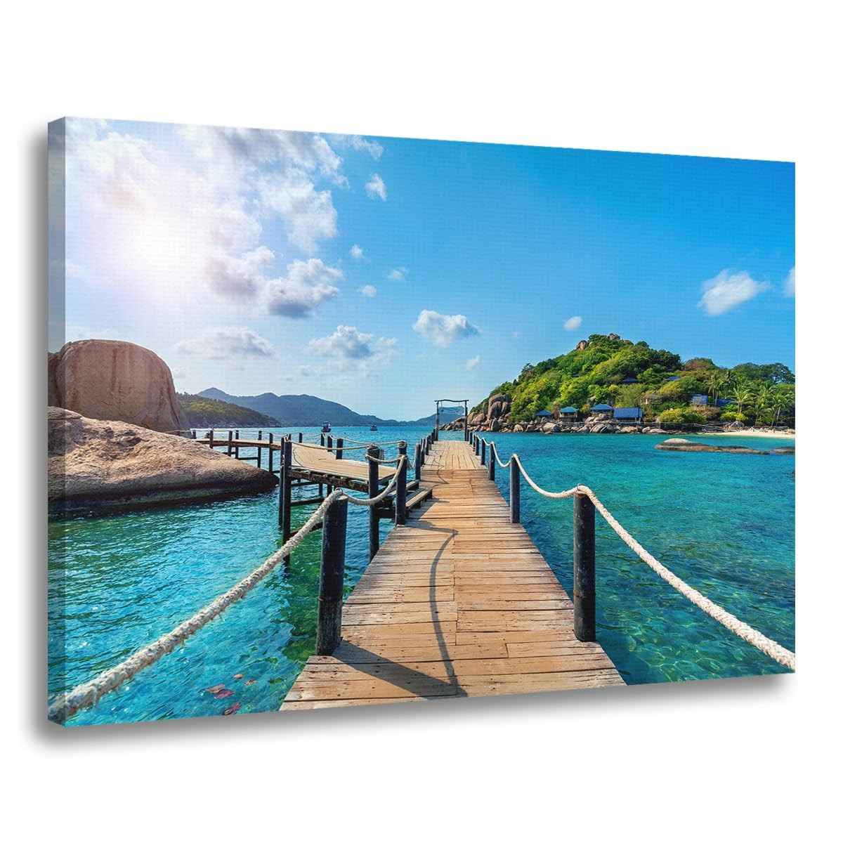 Quadro Decorativo Beleza da Praia 90x60cm | Tela Canvas com Estampa de Natureza, Sol e Mar