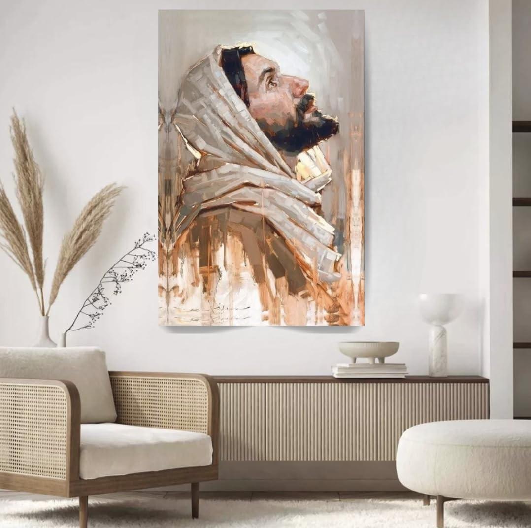 Quadro Decorativo Religioso Jesus Cristo 90x60cm Canvas em Madeira Maciça - Arte Sagrada para Sala