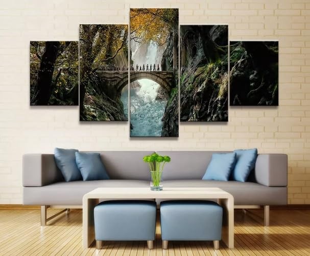 Kit Quadro Decorativo 5 Peças O Senhor dos Anéis 95x60cm - Transforme Sua Casa em um Mundo Épico!