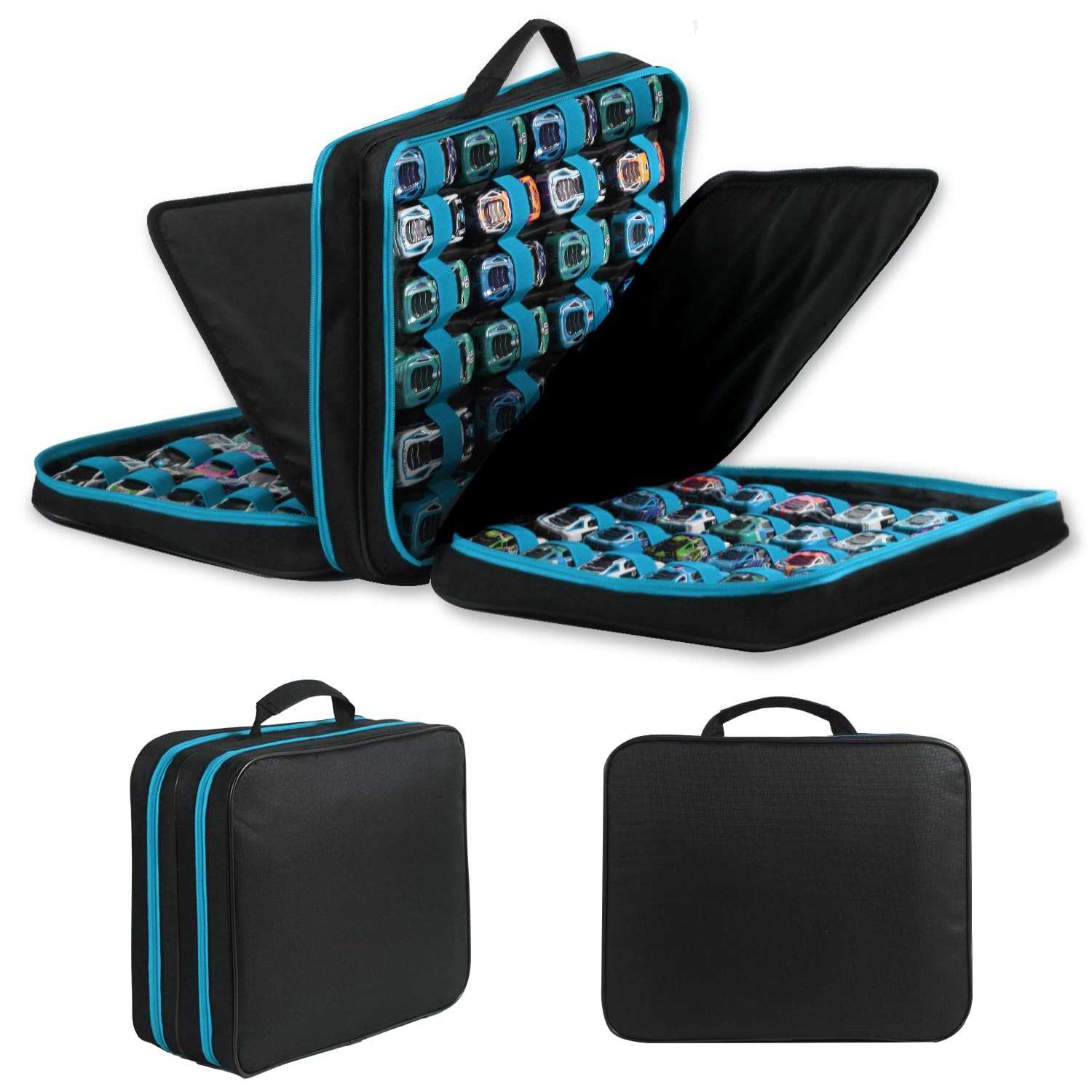 Estojo Organizador Premium 96 Carrinhos Hot Wheels e Matchbox - Preto/Azul