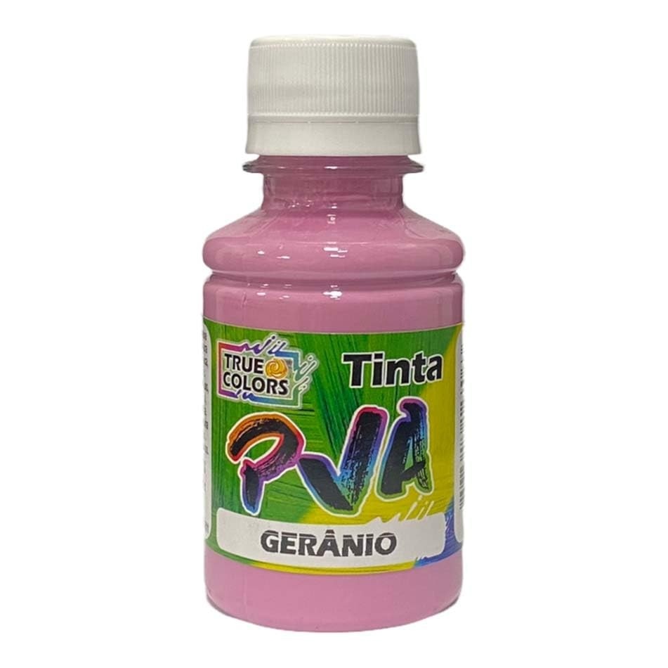 Tinta PVA 100ml True Colors - Amarelo, Vermelho, Violeta | Gerânio Rosa 6104