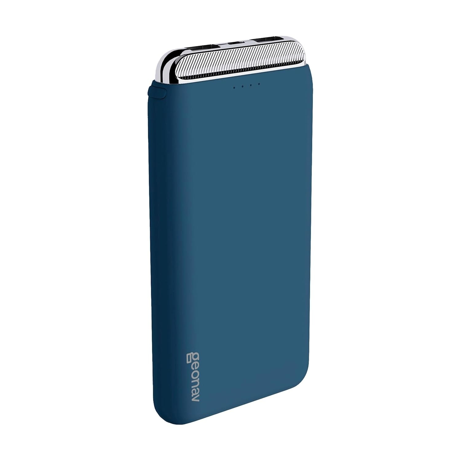 Power Bank Geonav 12.000mAh: Carregador Portátil Universal 3 Saídas (USB+USB-C) Azul Marinho