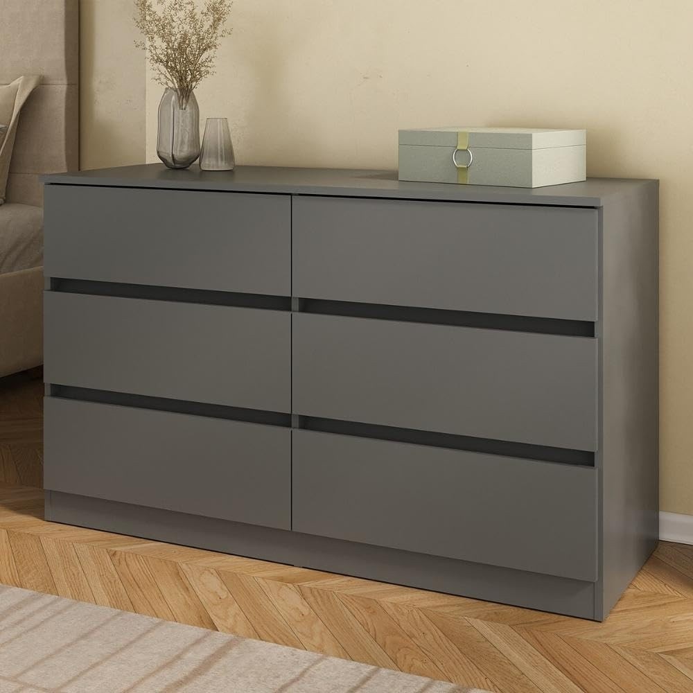 Cômoda com 6 Gavetas 120cm Grafite - Design Moderno e Espaço Inteligente