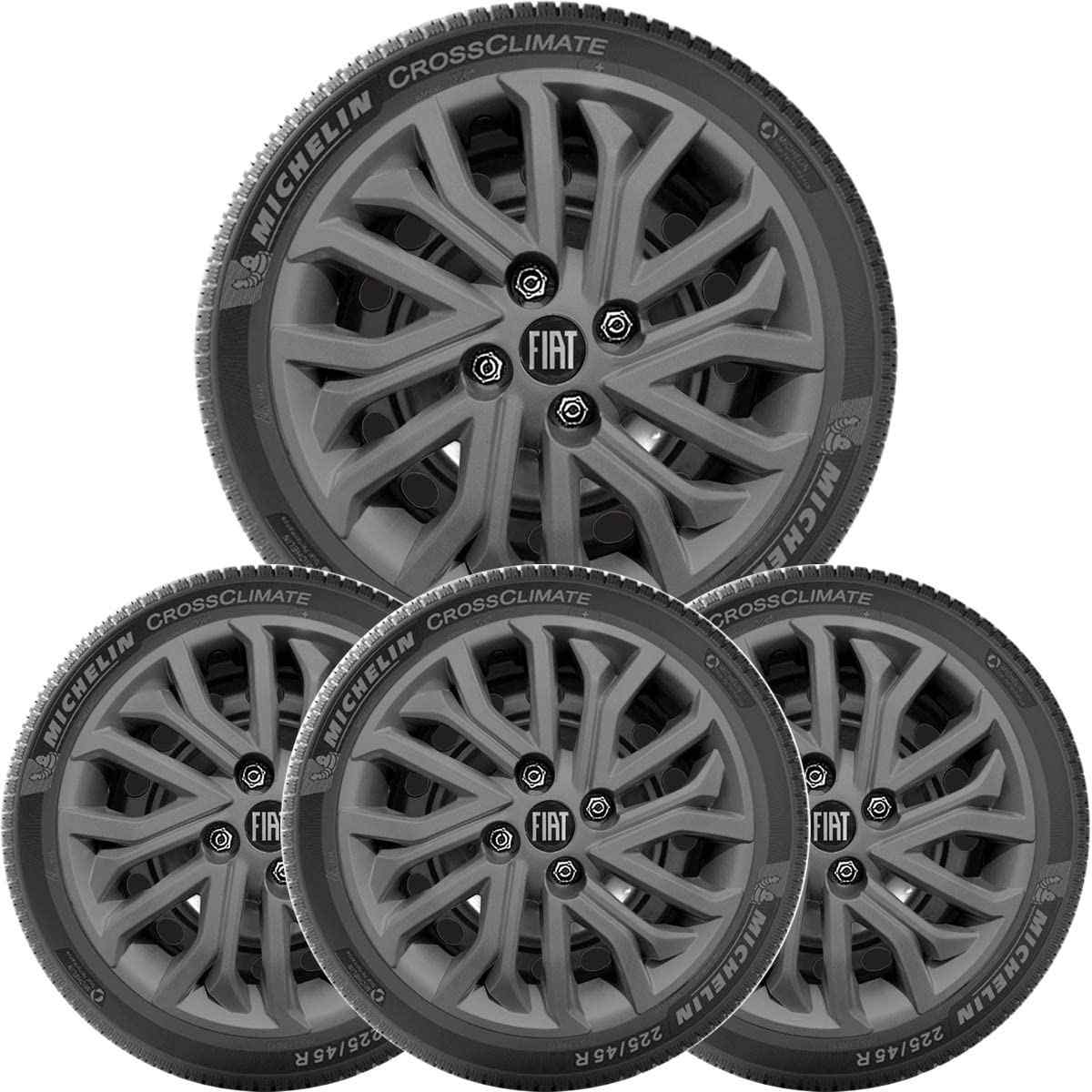 Kit 4 Calotas Aro 14 Fiat Mobi, Argo e Cronos Grafite - Design Esportivo e Logo Exclusivo