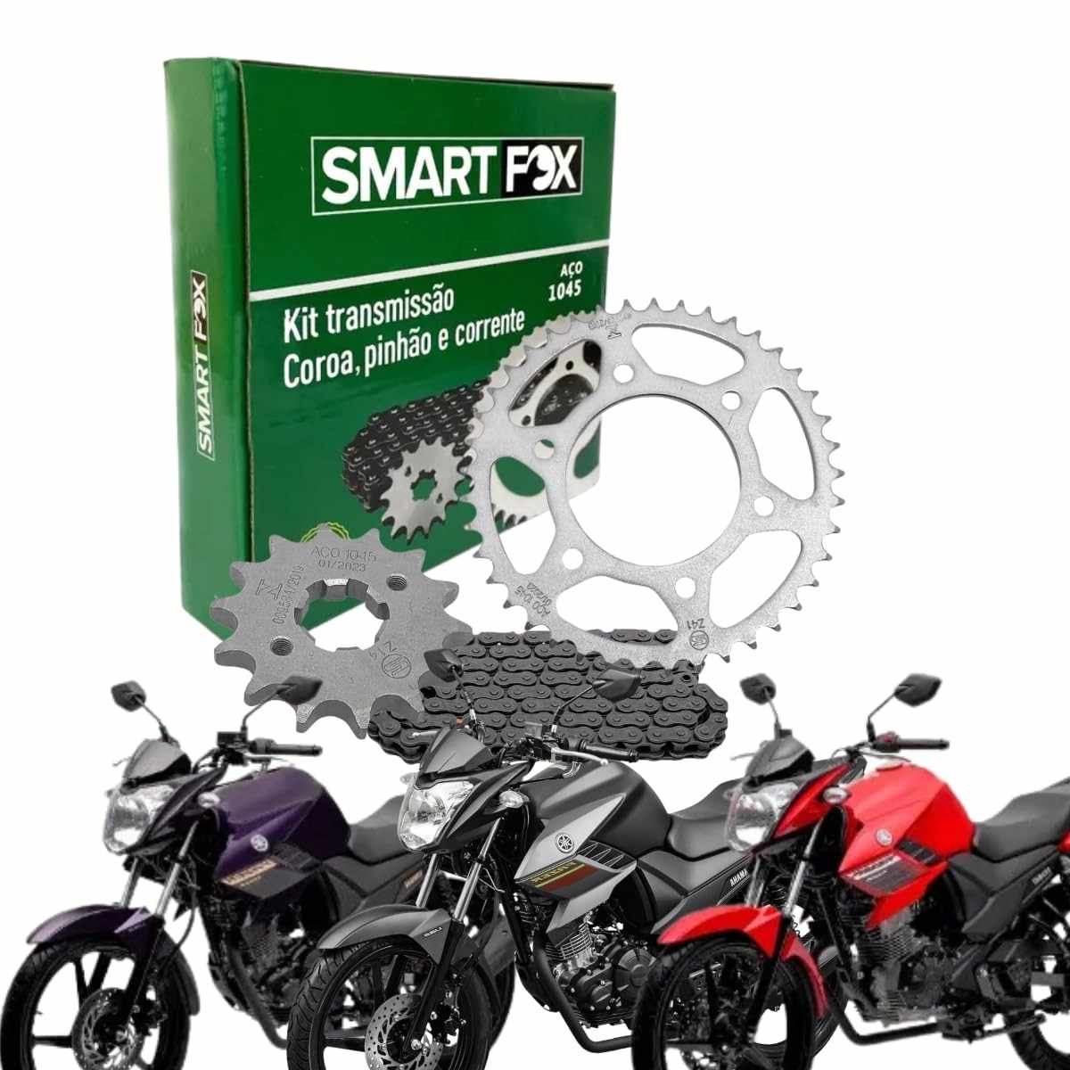 Kit Relação Transmissão Factor 150 / Fazer 150 Smart Fox Aço 1045 - 2013 a 2025