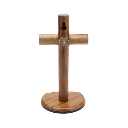 Crucifixo em Madeira com Medalha de São Bento - 17cm Mesa ou Parede