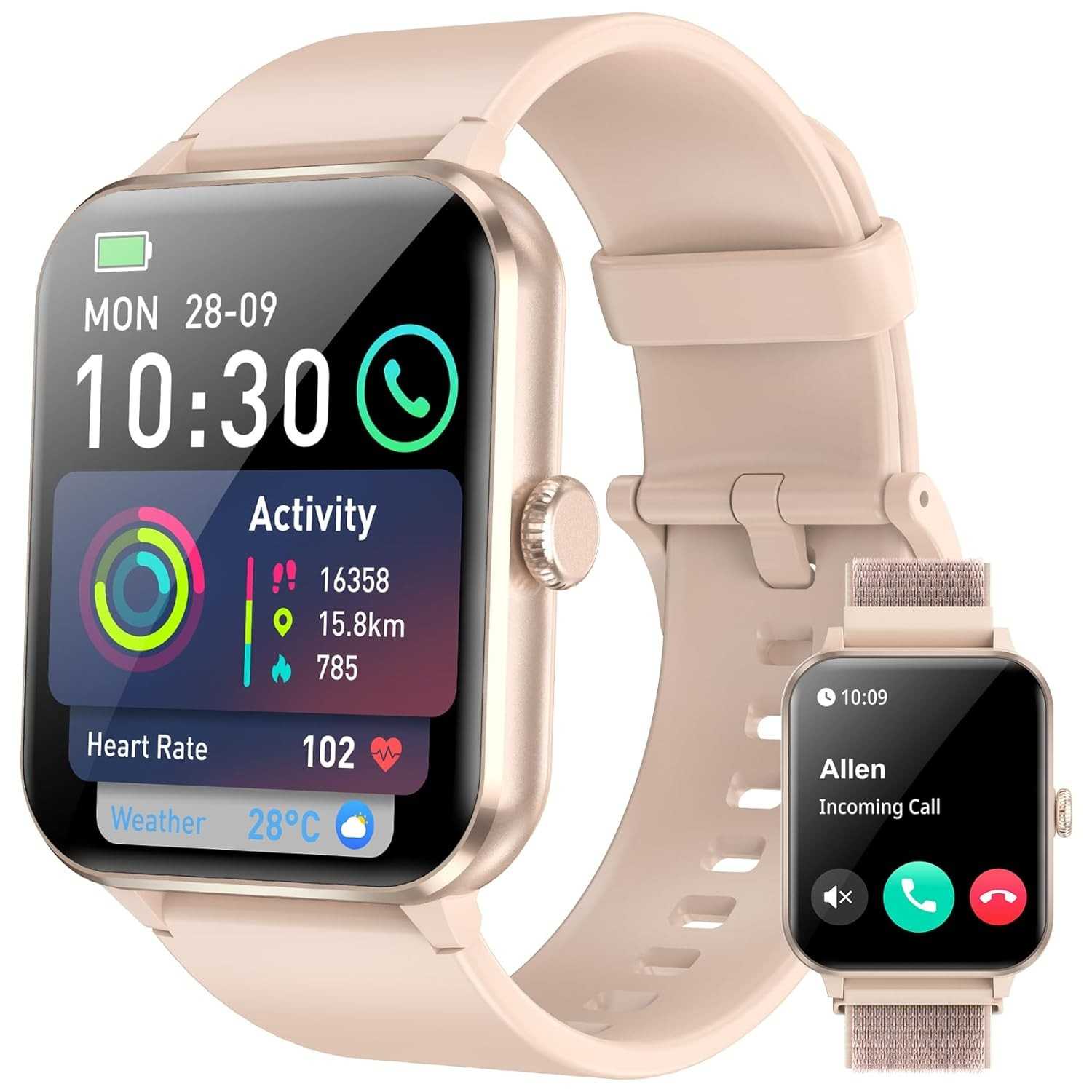 Smartwatch Feminino Rosa: Chamadas Bluetooth, 100+ Esportes, Tela 1.85" HD e 2 Pulseiras