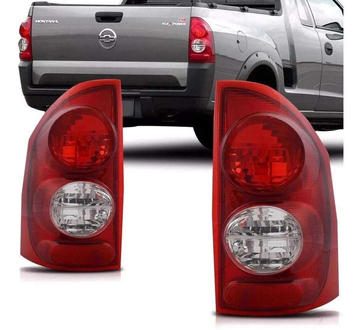 Par de Lanternas Traseiras Bicolor para Chevrolet Montana 2003-2010 - Lente Lisa Acrílica