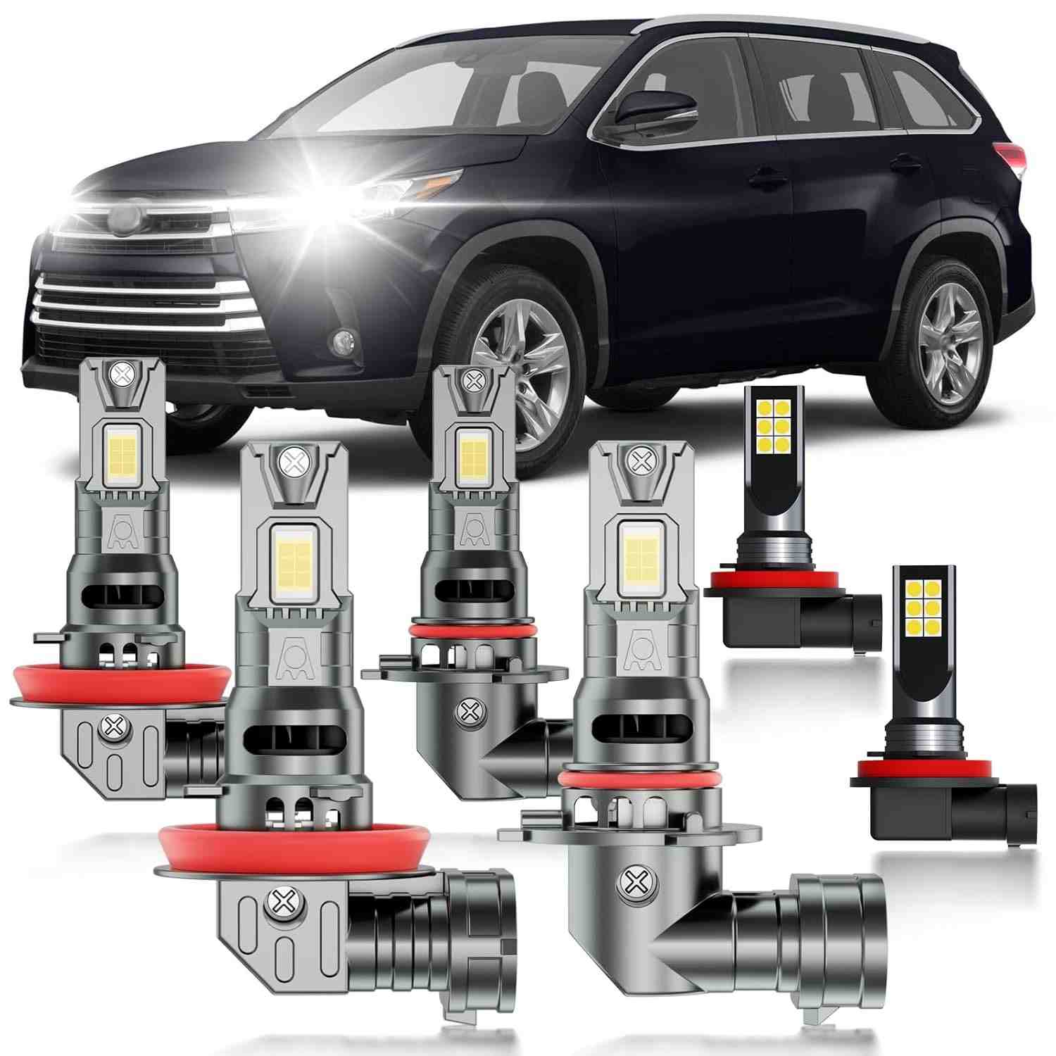 Kit 6 Lâmpadas LED Farol Neblina Toyota Highlander 2014-2018 Super Brilhante Branco