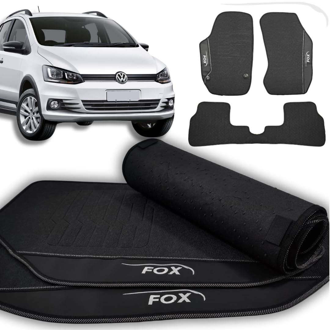 Jogo de Tapetes Automotivos Emborrachados Premium para VW Fox 2014-2016 (3 Peças)