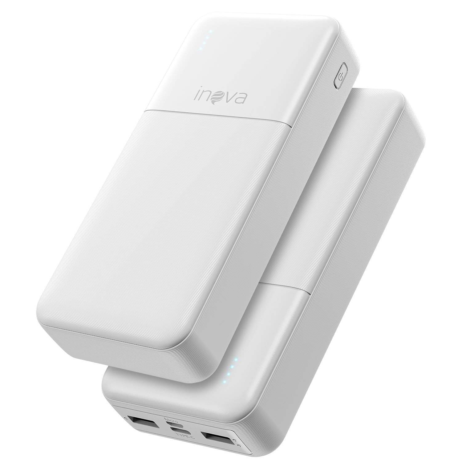Power Bank 20000mAh: Carregador Portátil Rápido USB-C 20W, LED, Branco
