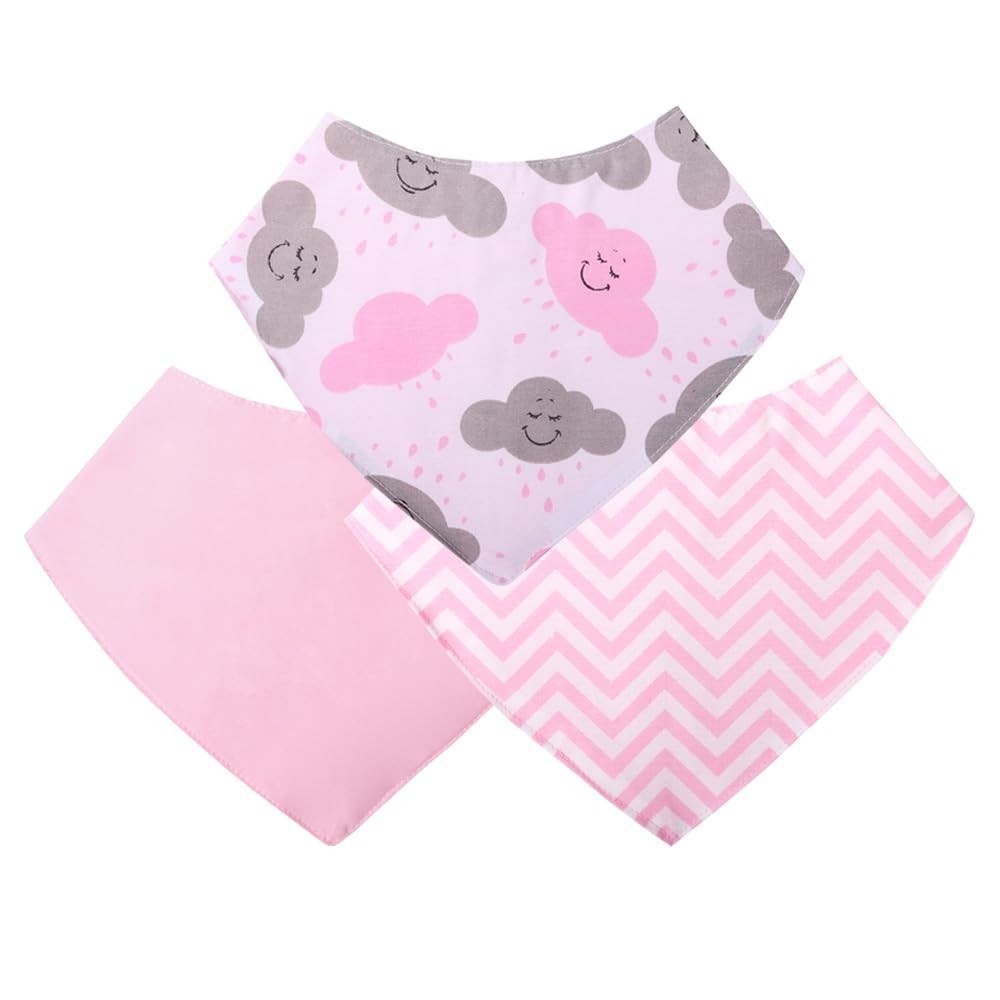 Babador Bandana para Bebê Kit com 3 Unidades - Estilo Nuvem Rosa para Meninas