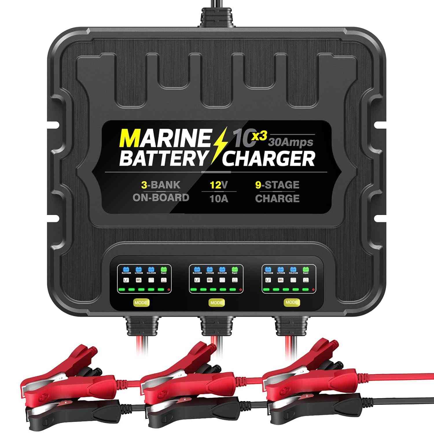 Carregador de Bateria Marítimo Inteligente 3 Bancos 12V 30A - À Prova d'Água e Dessulfador