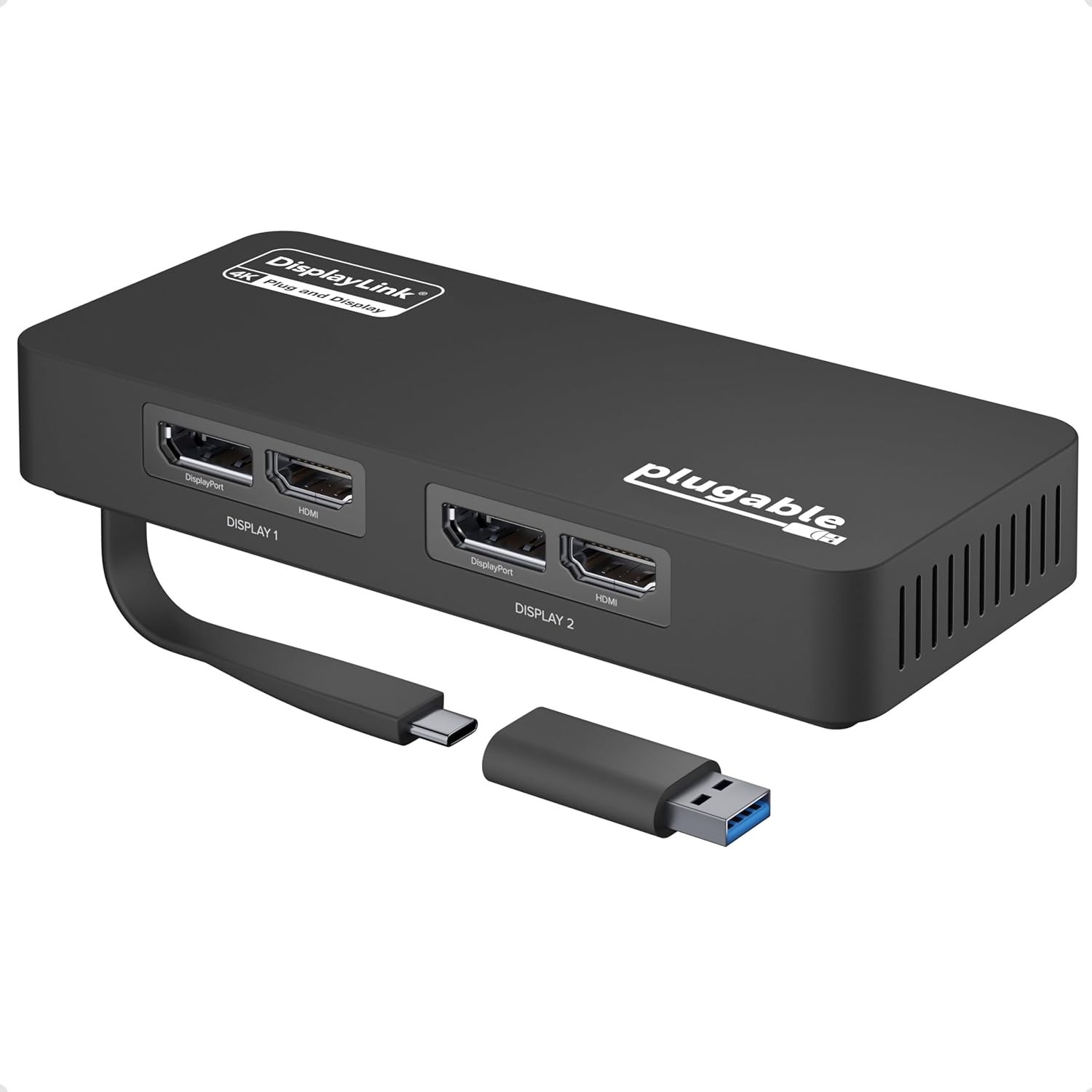 Expanda sua Produtividade: Adaptador Plugable 4K DisplayPort/HDMI para 2 Monitores via USB 3.0/C (Windows/ChromeOS)