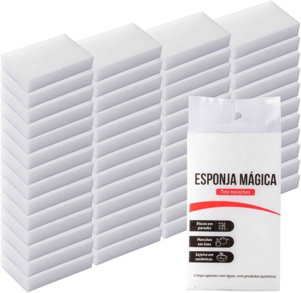 Kit Esponja Mágica de Melamina - 50 Unidades | Limpeza Profunda sem Produtos Químicos