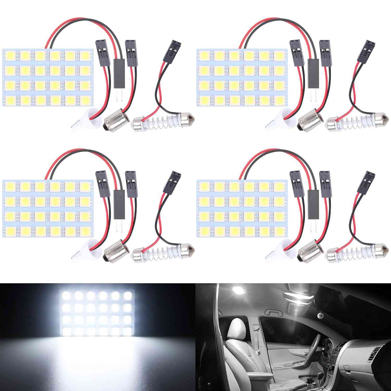 Ilumine Seu Carro com o Painel LED 5050 24SMD: Luz Branca Pura e Instalação Fácil (Kit 4 Peças)