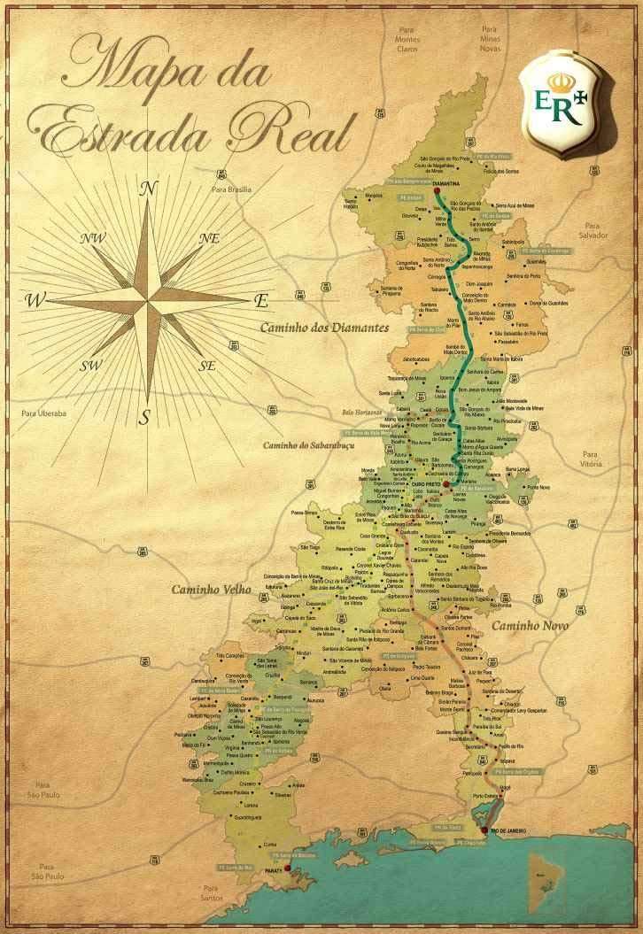 Mapa da Estrada Real em Tela Canvas 50x72 - Arte Histórica para Decoração Elegante