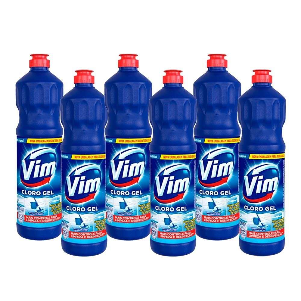 Kit 6 Desinfetantes Vim Multiuso Cloro Gel Original 700ml - Limpeza Poderosa e Segura para Toda Casa