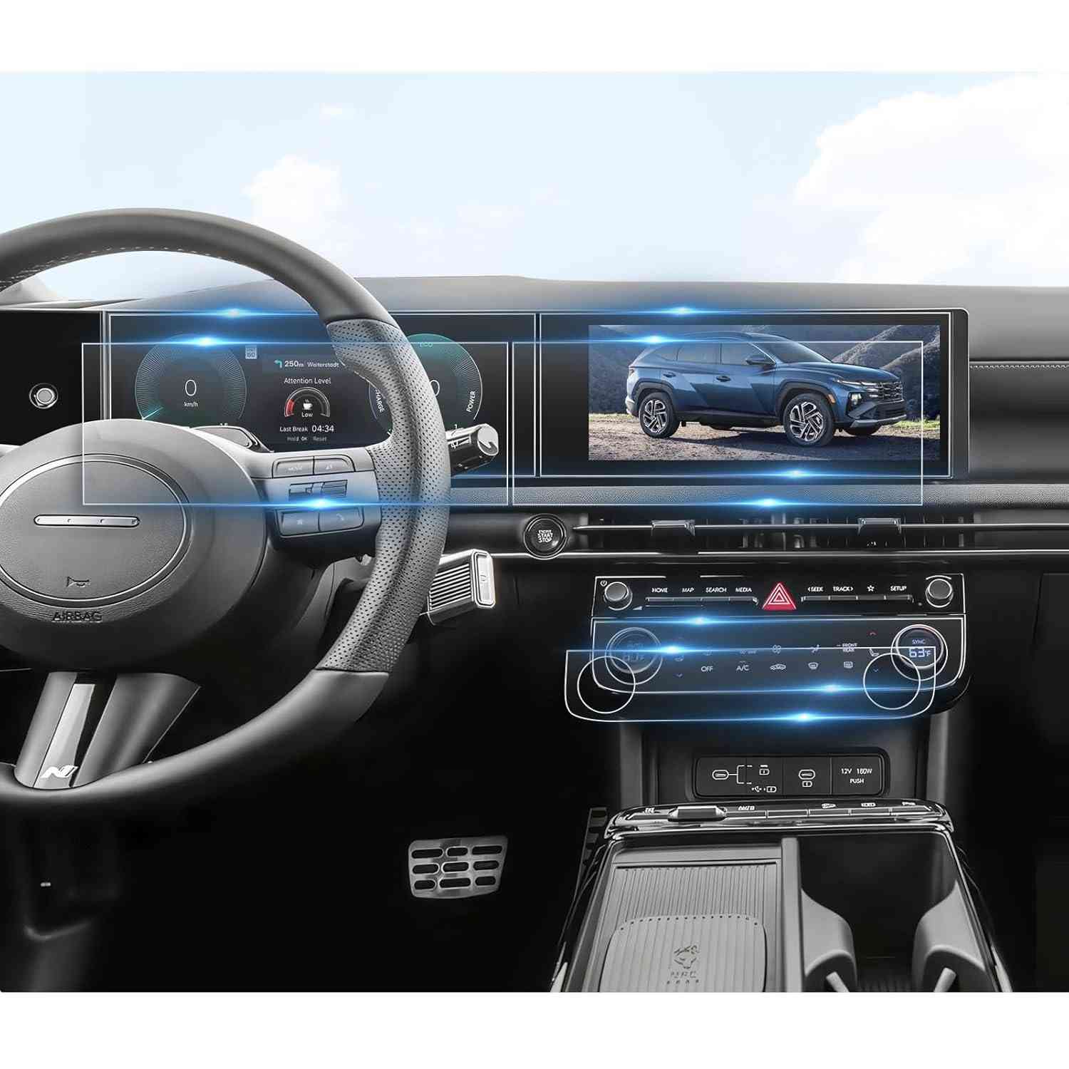 Protetor de Tela BIBIBO 6 Peças para Hyundai Tucson 2025/2026 e Santa Cruz 2025+ (12.3") - Proteção Total
