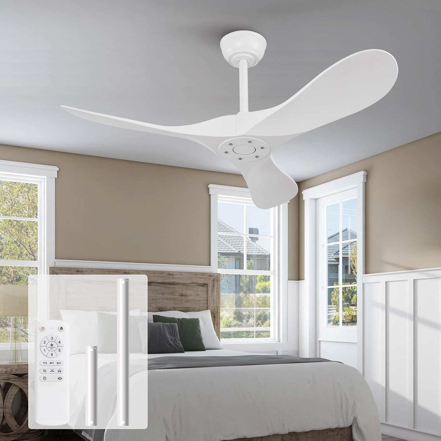 Ventilador de Teto KBZZ 106cm Branco – Silencioso, Reversível, 6 Velocidades, Controle Remoto
