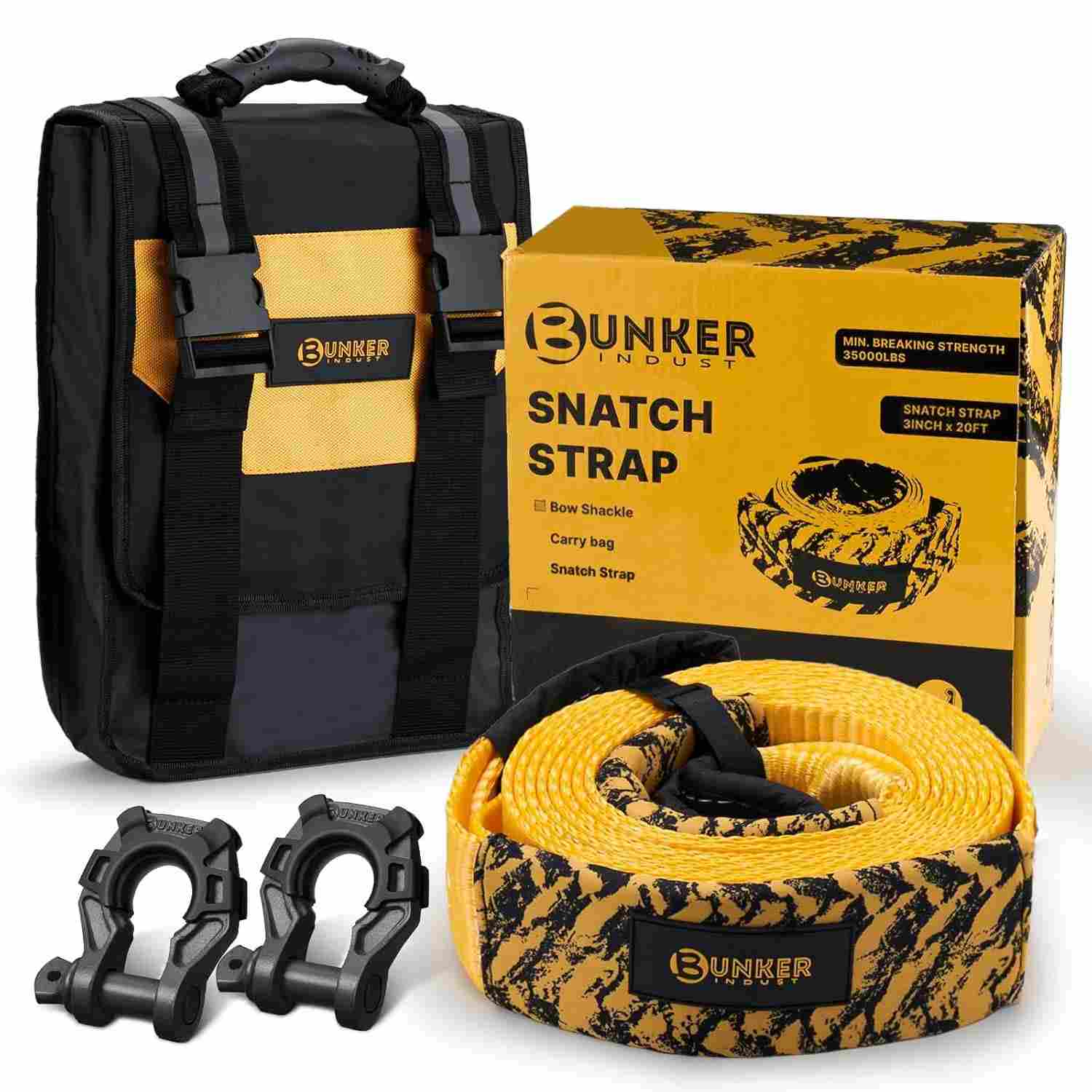Kit de Recuperação BUNKER INDUST: Alça 7.6cm x 6m, Manilhas D 3/4 e Bolsa Protetora - Força Extrema para Seu Veículo Off-Road!