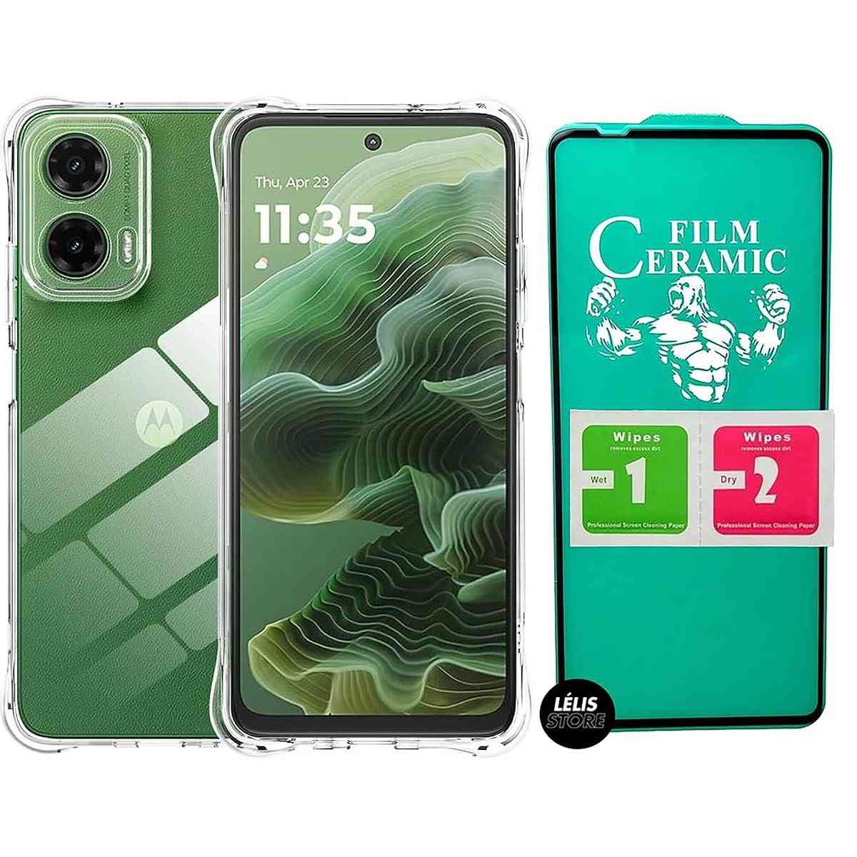 Kit Proteção Premium Motorola G35: Capa Anti Impacto Transparente + Película Cerâmica 9D
