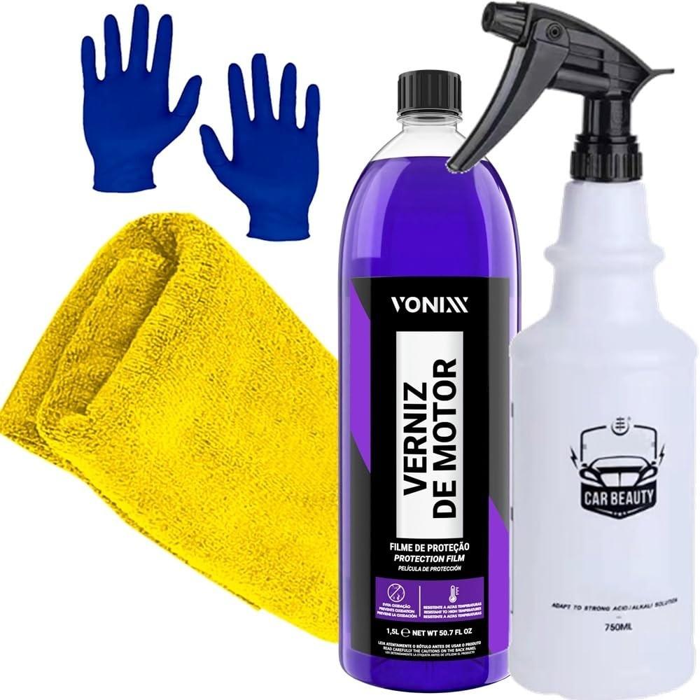 Kit Verniz de Motor Vonixx + Pulverizador 750ml + Acessórios - Brilho e Proteção Automotiva