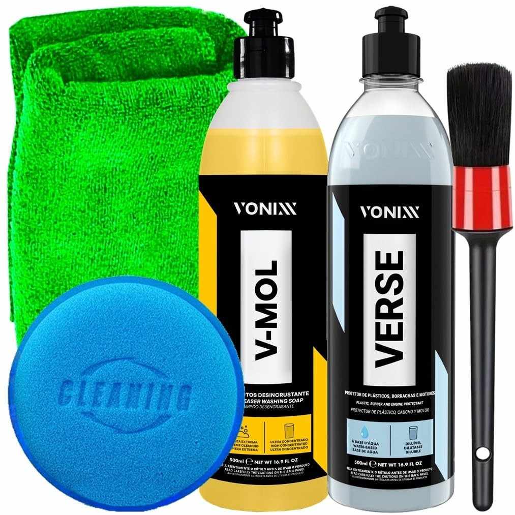 Kit Completo Vonixx Verse 500ml + V-Mol 500ml e Acessórios Karbox para Detalhamento Automotivo