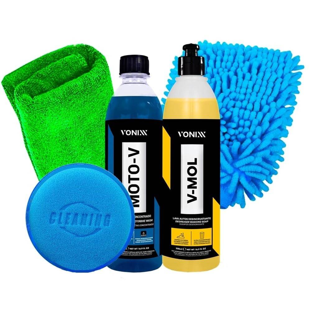 Kit Completo Estética Automotiva Moto-V 500ml + V-Mol 500ml Vonixx com Acessórios Karbox