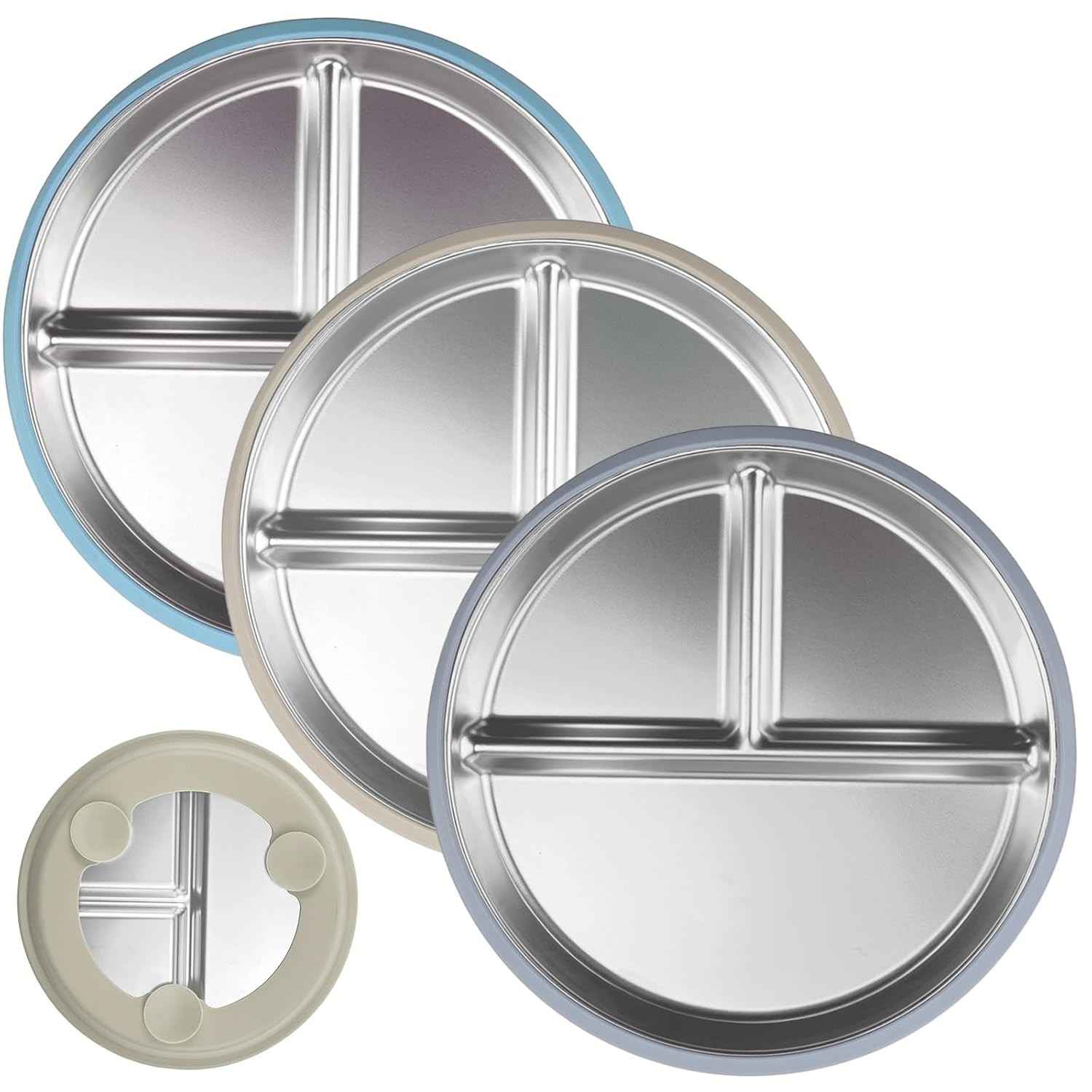 Pratos Infantil Aço Inox com Sucção LQCOZYM - Base Silicone Antiderrapante