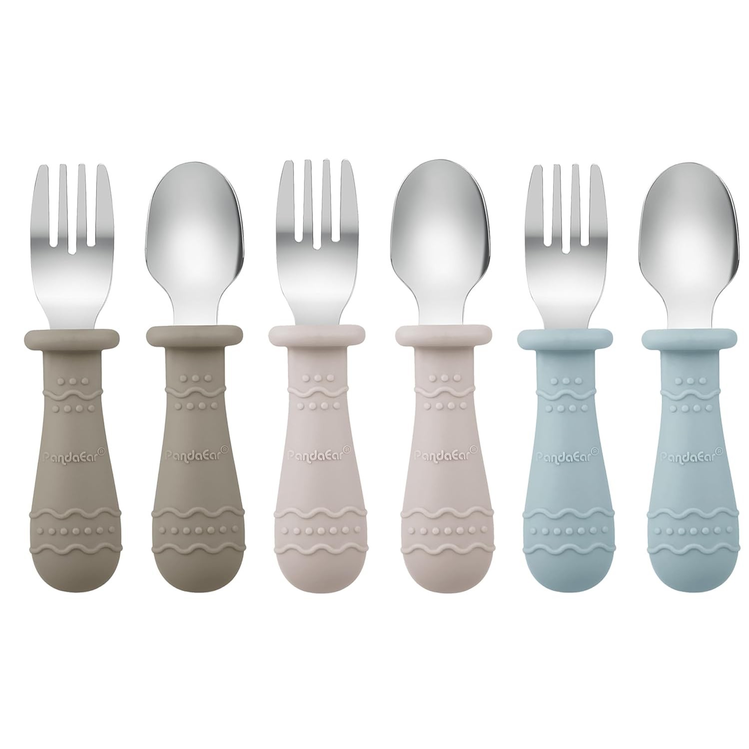 Conjunto de Utensílios para Bebês PandaEar - 6 Peças em Silicone e Aço Inoxidável