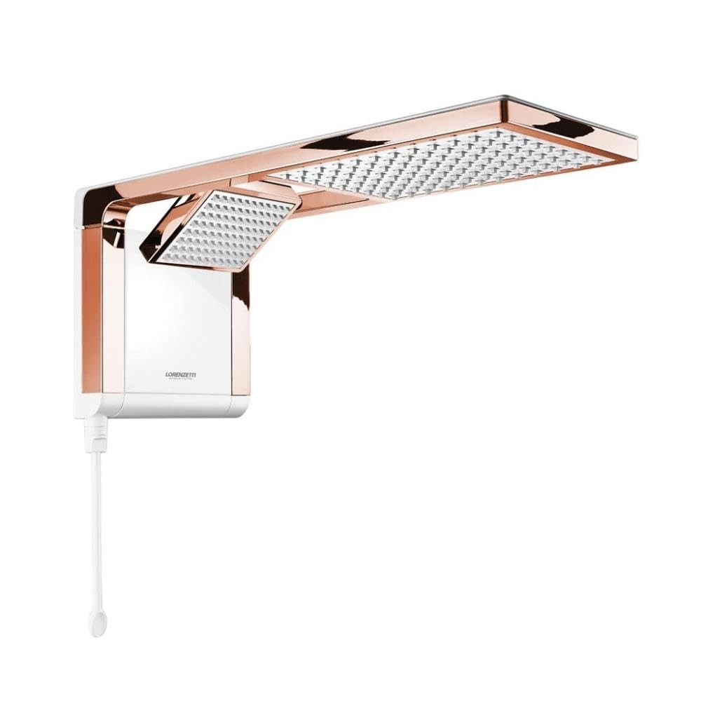 Chuveiro Acqua Duo Lorenzetti 220V 7800W com Tecnologia Press Plus Branco/Rose Gold