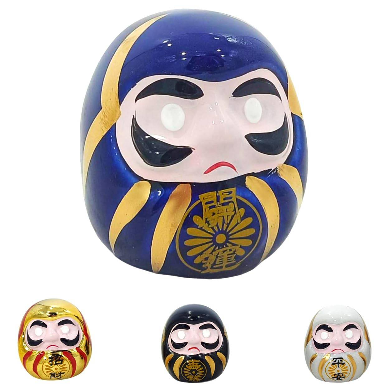 Daruma em Porcelana Azul - Amuleto Japonês de 5 cm para Paz, Sucesso e Proteção