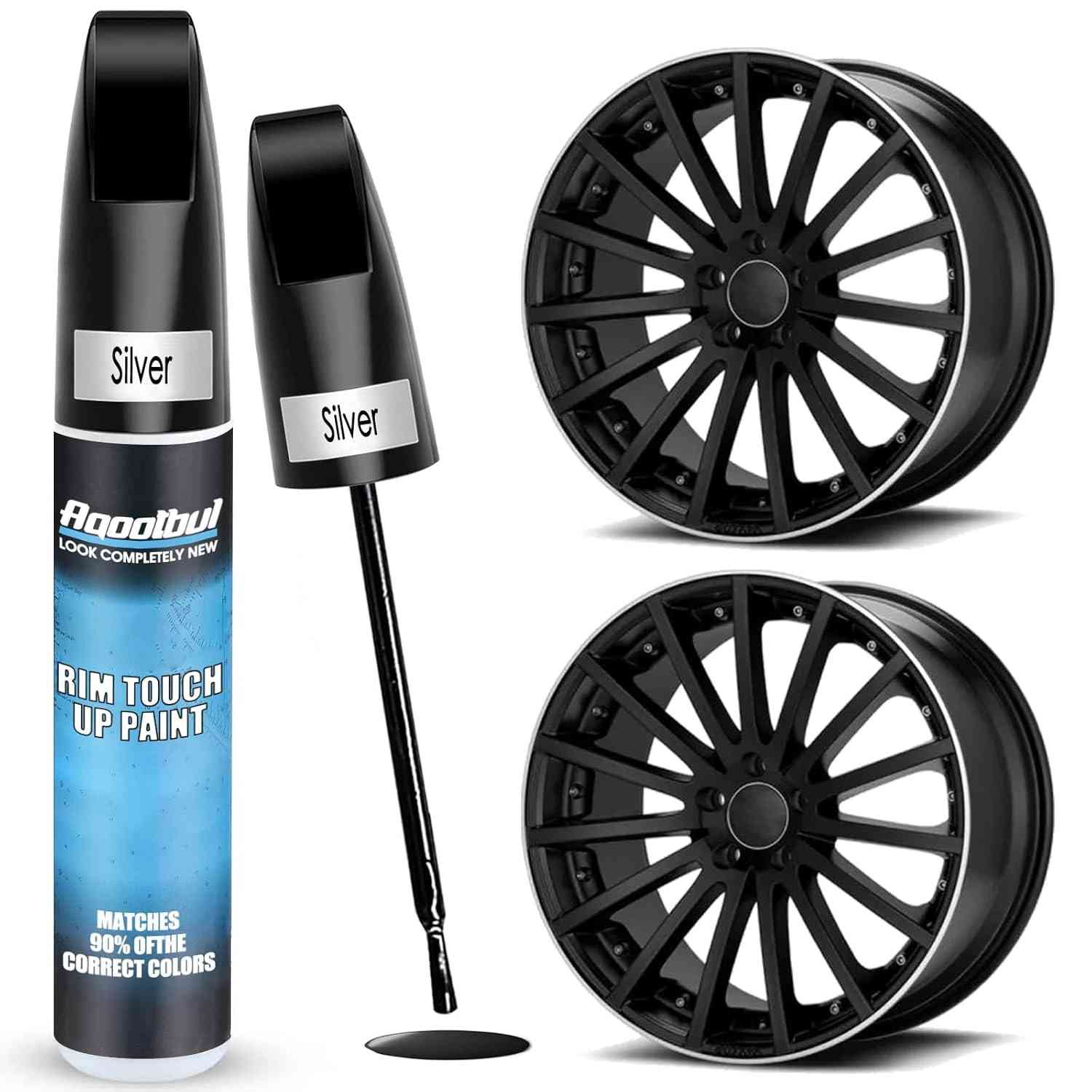 Kit de Reparo de Rodas com Tinta de Retoque de Borda Prateada e Preta - Fácil Aplicação, Secagem Rápida