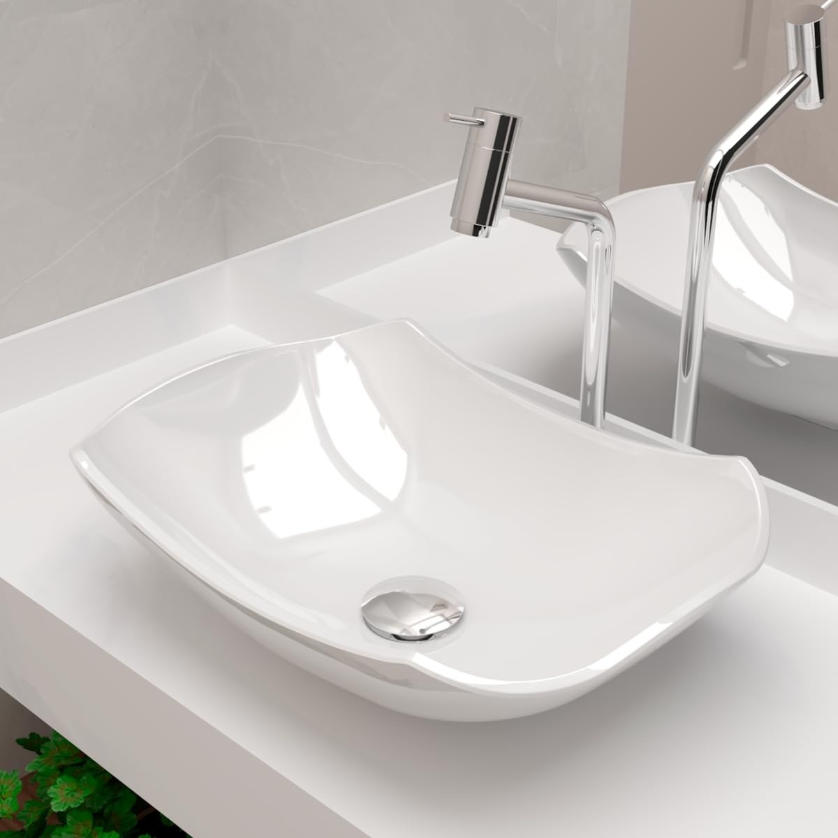 Cuba Pia de Apoio Sobrepor Abaulada 45x31 Branca - Design Moderno em Mármore Sintético para Banheiro e Lavabo