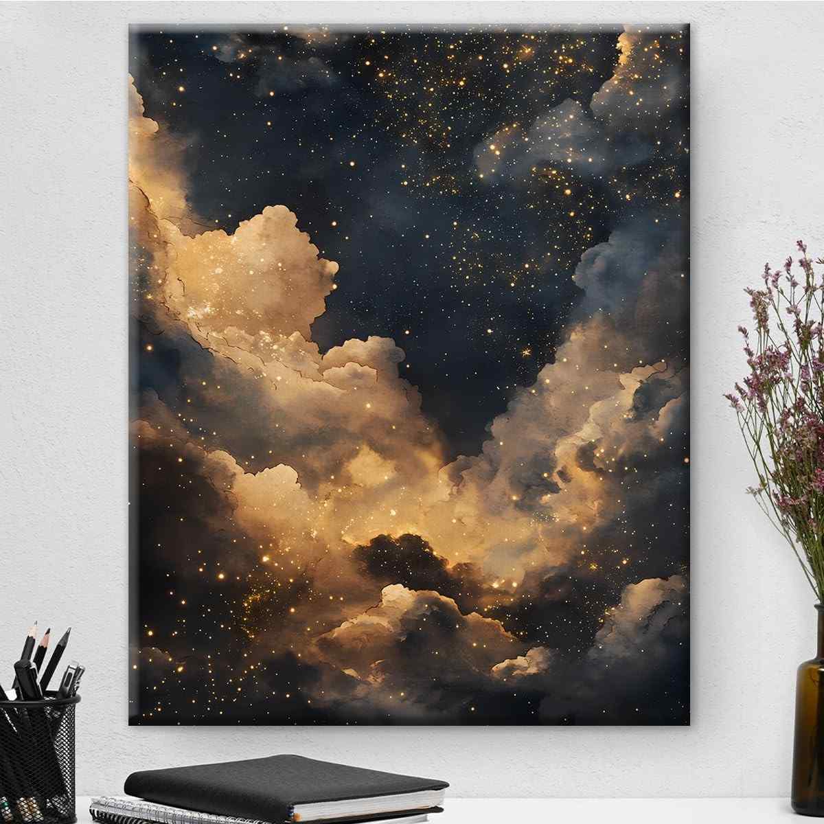 Arte de Parede Estrelada em Tela 20x25cm - Céu Noturno Decorativo para Quarto e Sala