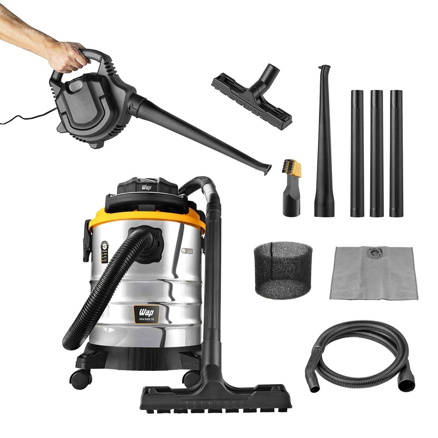 WAP Aspirador de Pó e Água Barril GTW INOX 25 - 25L, 2000W, Filtro Lavável, 185mbar