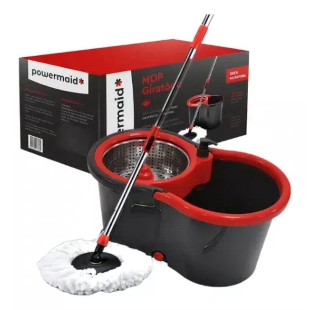 Mop Giratório Pró com Balde Duplo 13L Inox - Limpeza Prática e Eficaz para Sua Casa