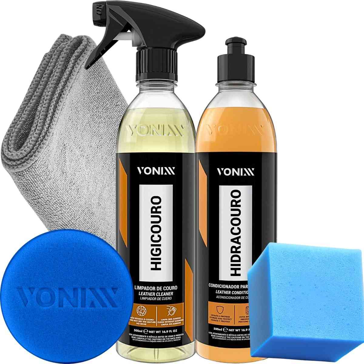 Kit Limpeza e Hidratação Couro Vonixx: Bancos, Sofás, Bolsas e Jaquetas