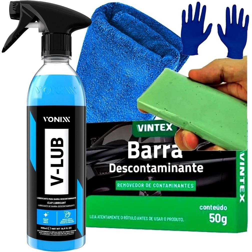 Kit Completo Vonixx V-Lub & Vintex V-Bar: Anti-Risco, Clay Bar, Toalha e Luvas para Detalhamento Automotivo