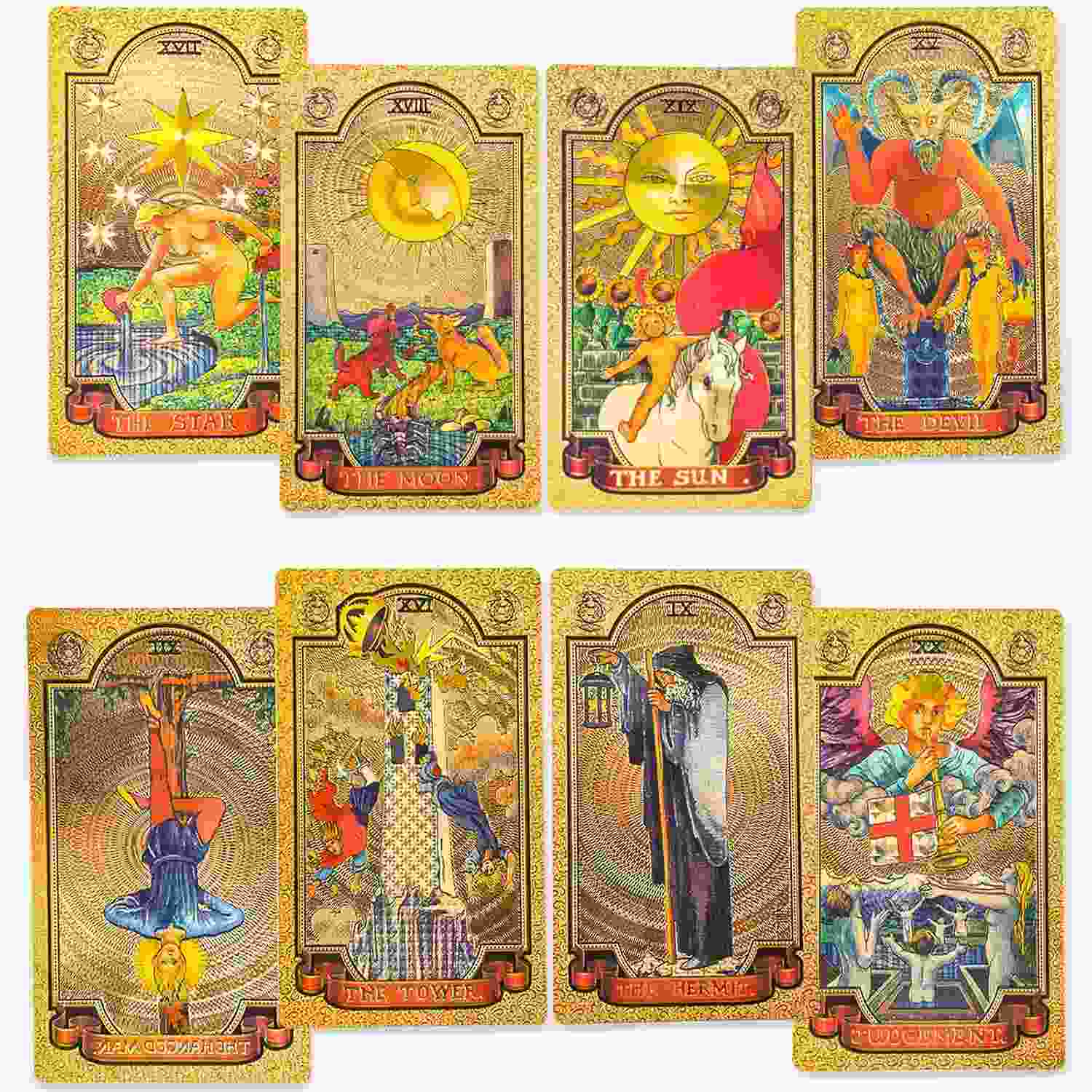 KIINO Tarot Cards 78 Luxo com Folha Dourada – Baralho Impermeável em PVC com Guia para Iniciantes e Profissionais