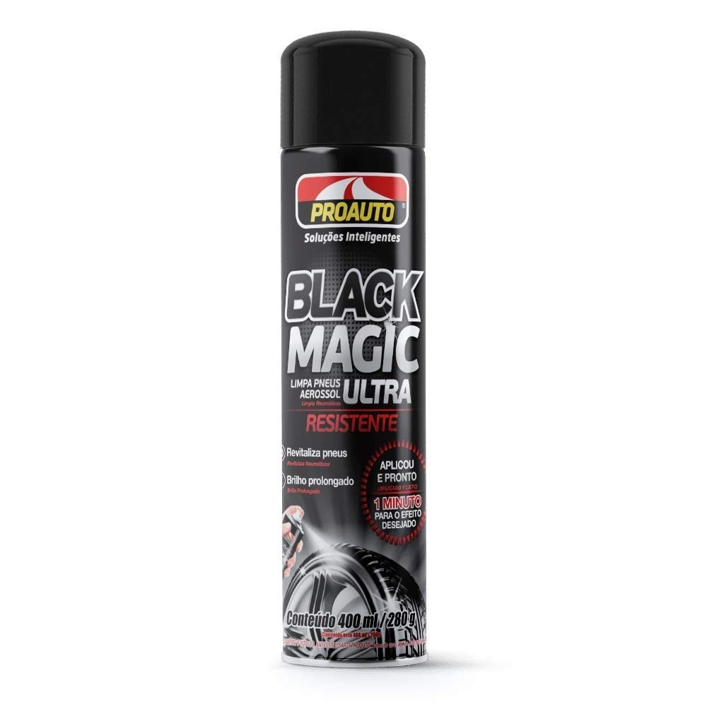 Proauto Limpa Pneus Aerossol Black Magic 400ml: Brilho Espelhado e Proteção Duradoura